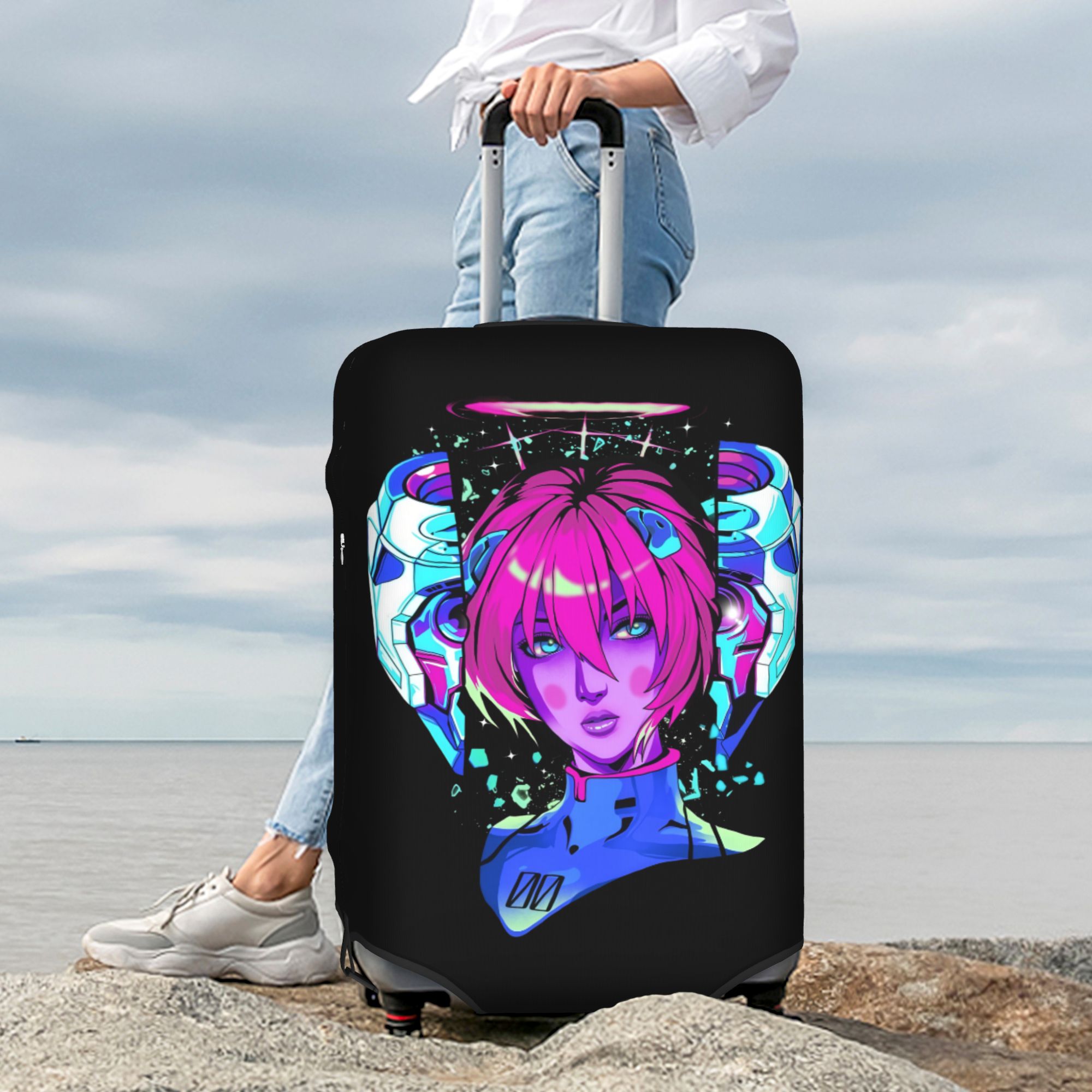 Travel Accessories Rei - レイとEVA 00 ネオンジェネシスエヴァンゲリオン旅行荷物カバー弾性日本アニメスーツケースカバープロテクターフィット18-32インチ