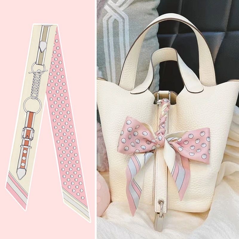 Travel Accessories Gifts - 女性の夏のピンクの水玉模様のスカーフバッグリボン装飾ハンドルプリントロングストリーマーファッションアクセサリーお祝い用