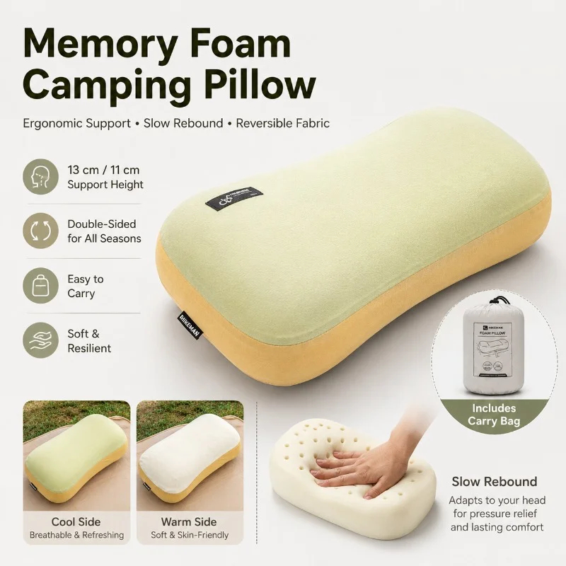Neck Pillow Memory Foam - 超軽量ポータブル枕 メモリーフォーム キャンプ枕 低反発 ネックサポート 取り外し可能