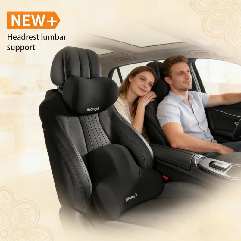 Neck Pillow Memory Foam - 車用メモリーフォームネックピロー＆ランバーサポートセット、通気性のあるヘッドレストクッション（痛み緩和用）