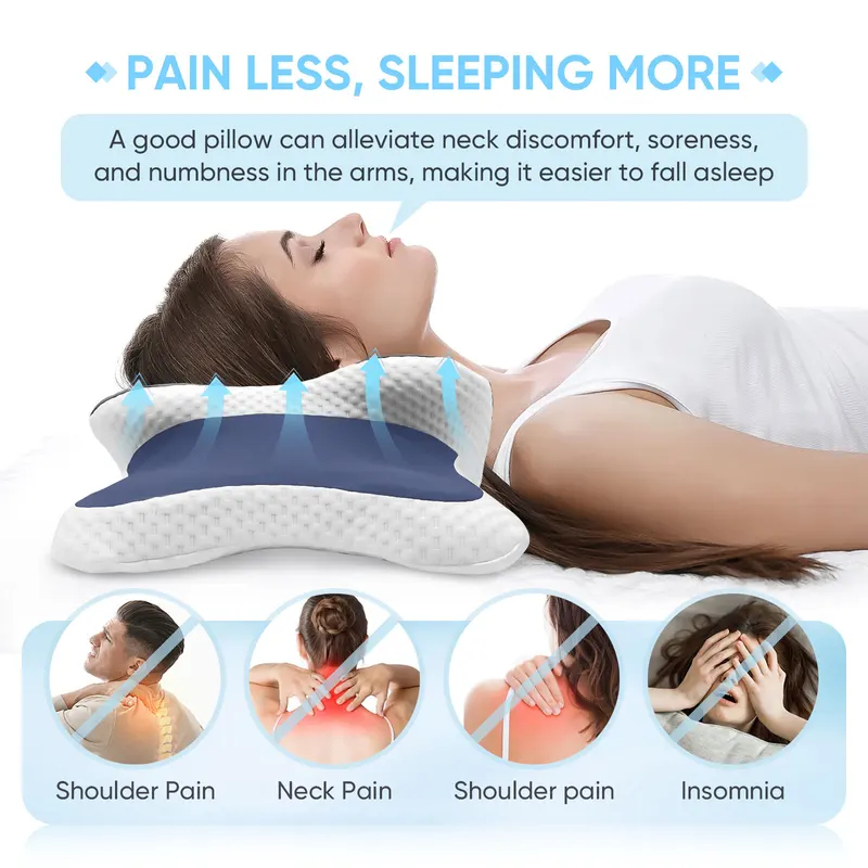 Neck Pillow Memory Foam - 低反発枕 頸椎枕 首の痛み緩和 輪郭形状記憶枕 人間工学に基づいた整形外科用ネックサポート 横向き寝・仰向け寝・うつ伏せ寝対応
