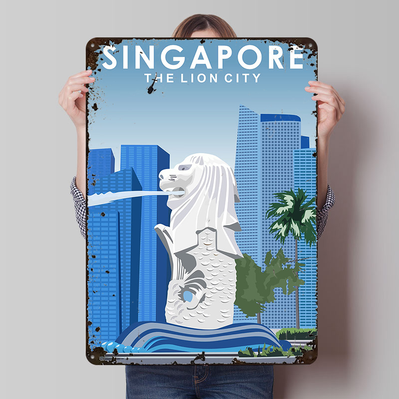 Travel Accessories Singapore - シンガポール旅行用ブリキポスター カスタマイズされたウォールアート レトロヴィンテージメタルサイン ファンルームインテリアアクセサリー ホームデコレーションアイテム