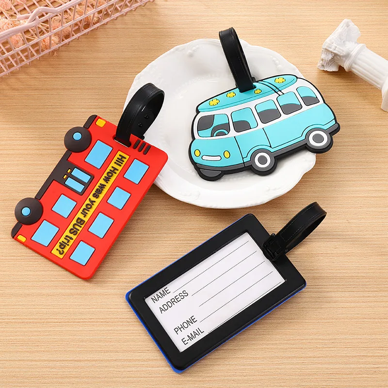 Travel Accessories Logo - かわいい漫画の車 PVC シリコーン荷物タグ旅行荷物名札スーツケースバッグ搭乗券トラベルアクセサリー