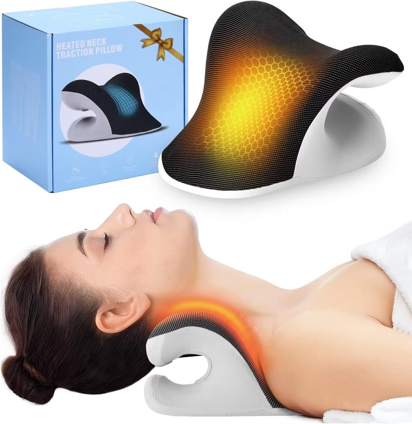 Neck Pillow Memory Foam - 加熱式ネックストレッチャーセラピーピローケース、頭・体・背中・腰マッサージ器、頸椎枕、ネックショルダーリラックス用メモリーフォーム
