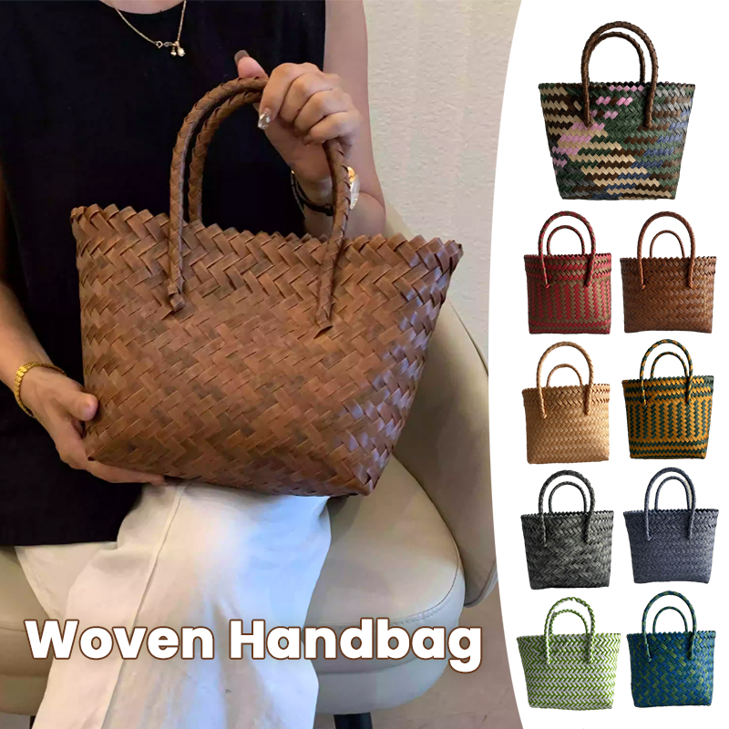 Travel Accessories Gift Basket - 大容量手作り織バッグプラスチック織バスケット小さな正方形バッグハンドヘルドギフトシンプルな多用途女性のショッピングバッグ