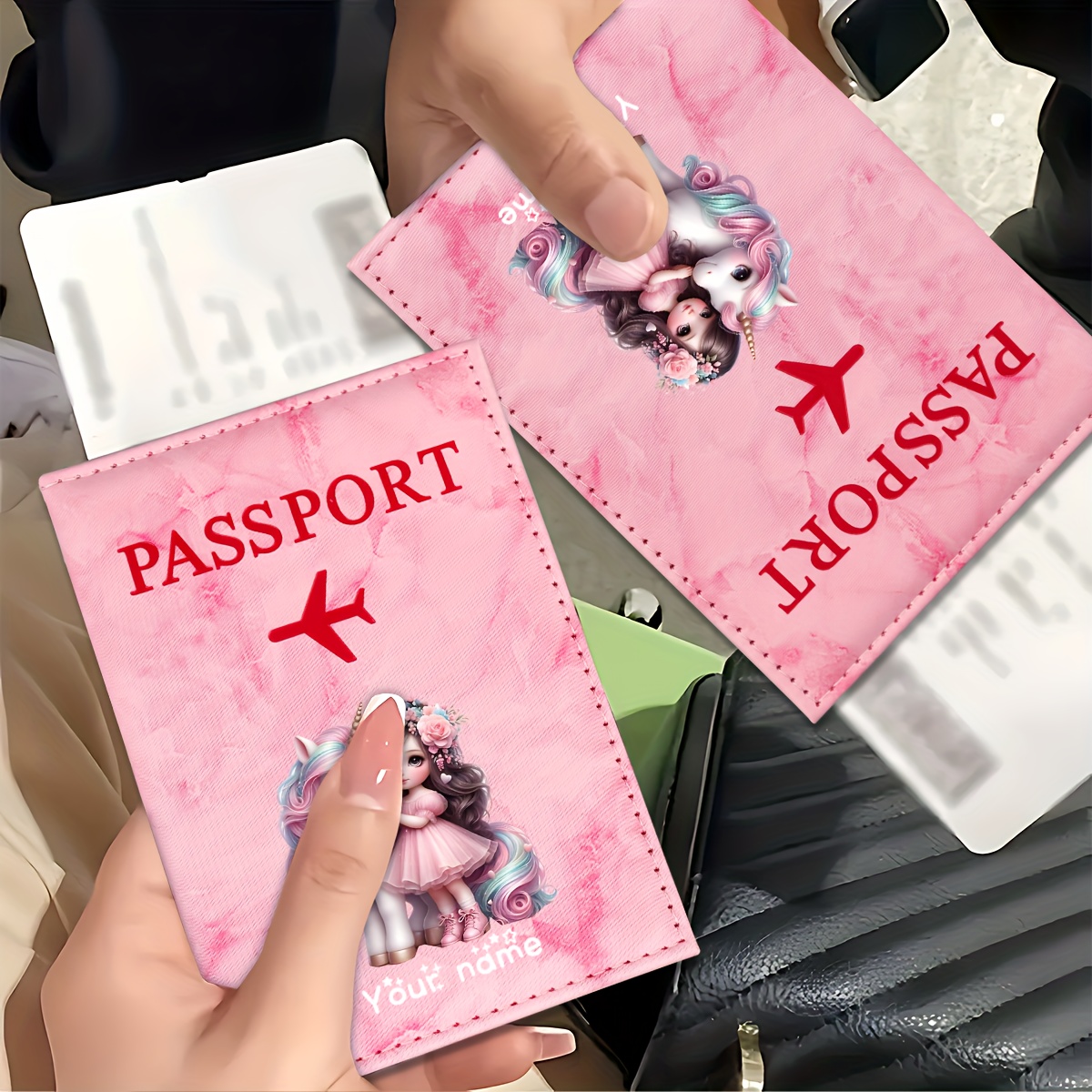 ユニコーンガールパターン PU パスポートホルダー ゴールデ - Travel Accessories Plane のレビューと価格