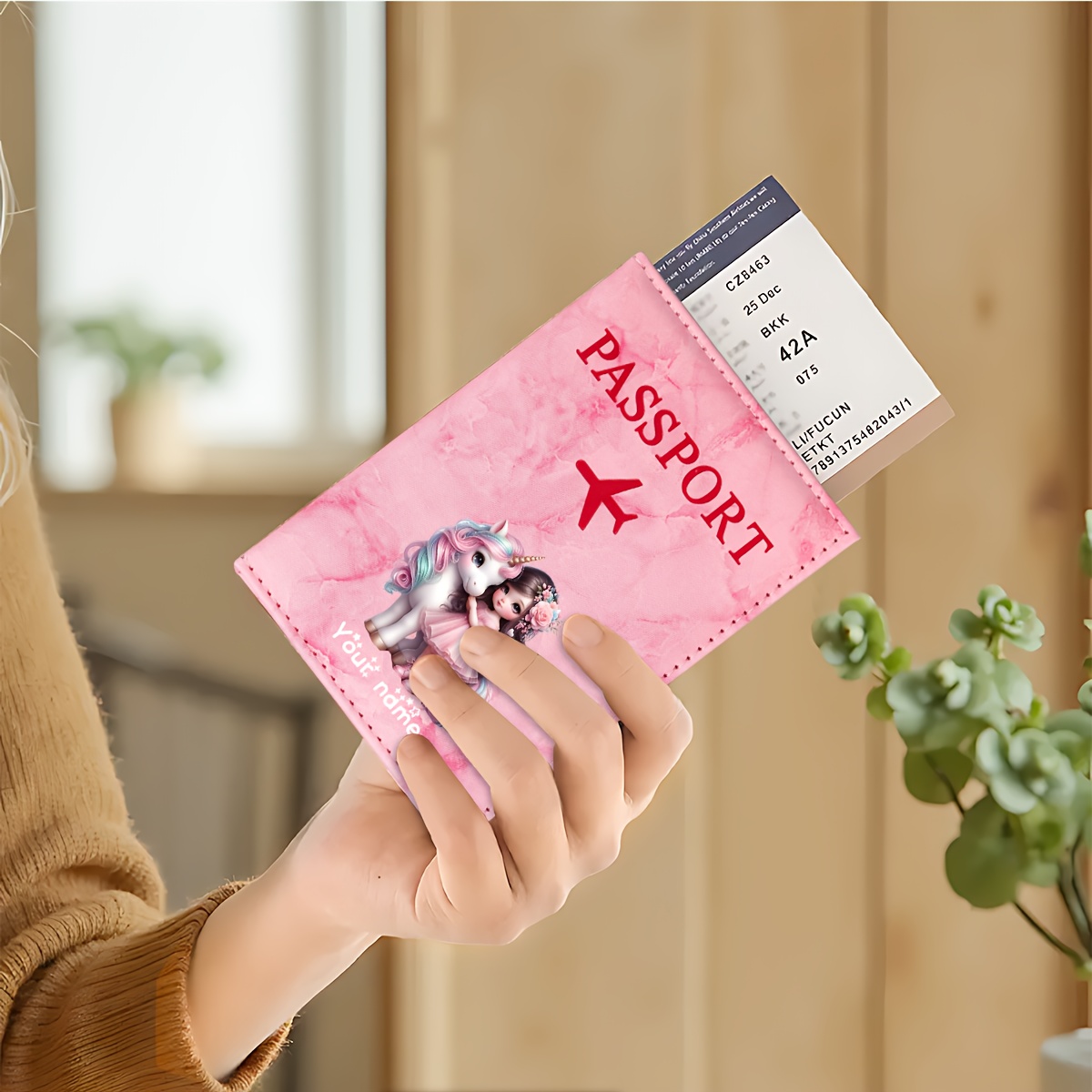 ユニコーンガールパターン PU パスポートホルダー ゴールデ - Travel Accessories Plane のレビューと価格