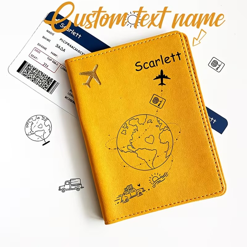 飛行機と地球のデザインが入ったカスタムネームテキスト付きパス - Travel Accessories Plane のレビューと価格