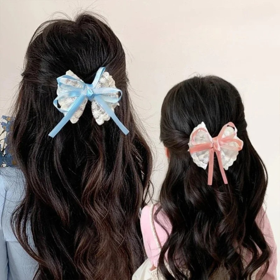 2 ピース/セットかわいいレースの弓ヘアクリップ甘い刺繍リボ - Travel Accessories Gear のレビューと価格