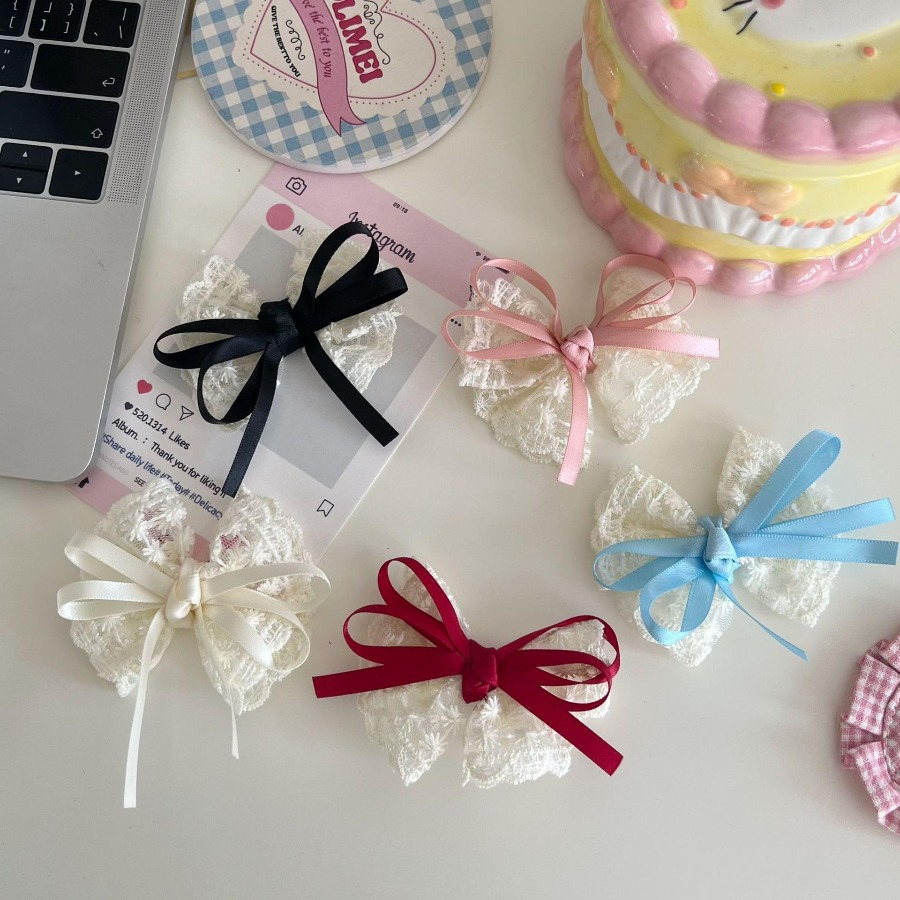 2 ピース/セットかわいいレースの弓ヘアクリップ甘い刺繍リボ - Travel Accessories Gear のレビューと価格