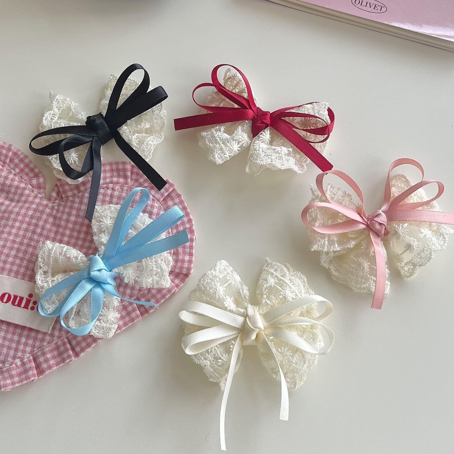 2 ピース/セットかわいいレースの弓ヘアクリップ甘い刺繍リボ - Travel Accessories Gear のレビューと価格