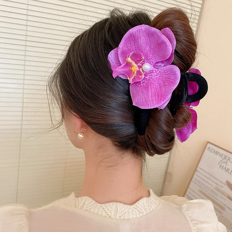 女性用バタフライオーキッドヘアクロー,ボヘミアンクリップ,花 - Travel Accessories Gear のレビューと価格