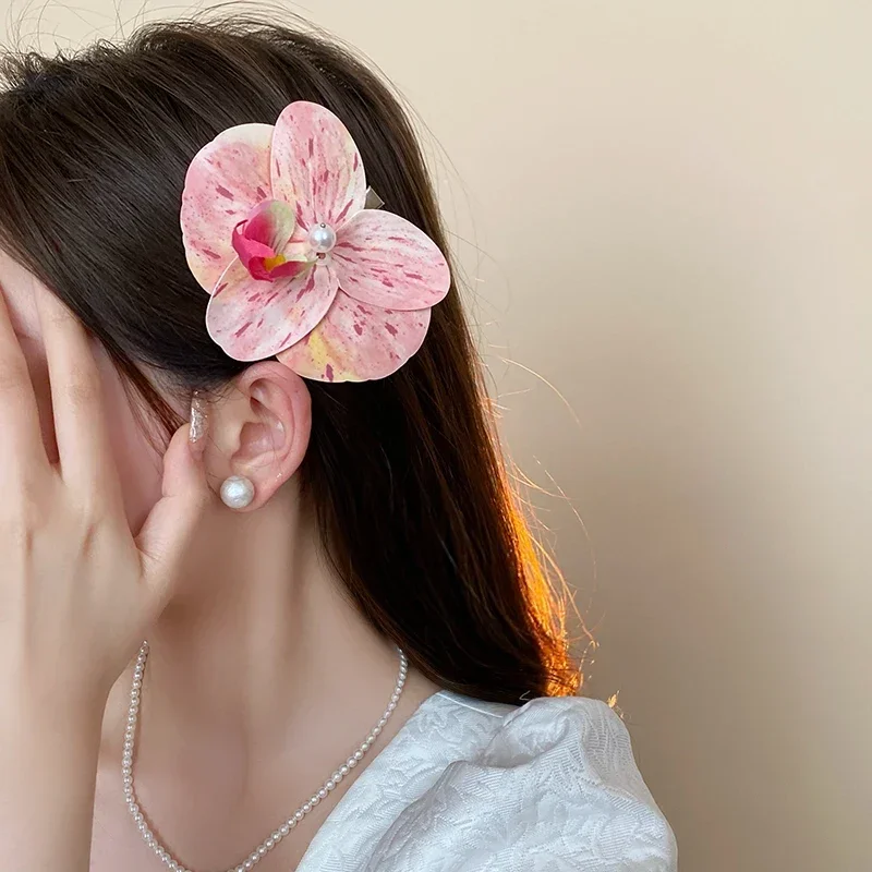 女性用バタフライオーキッドヘアクロー,ボヘミアンクリップ,花 - Travel Accessories Gear のレビューと価格