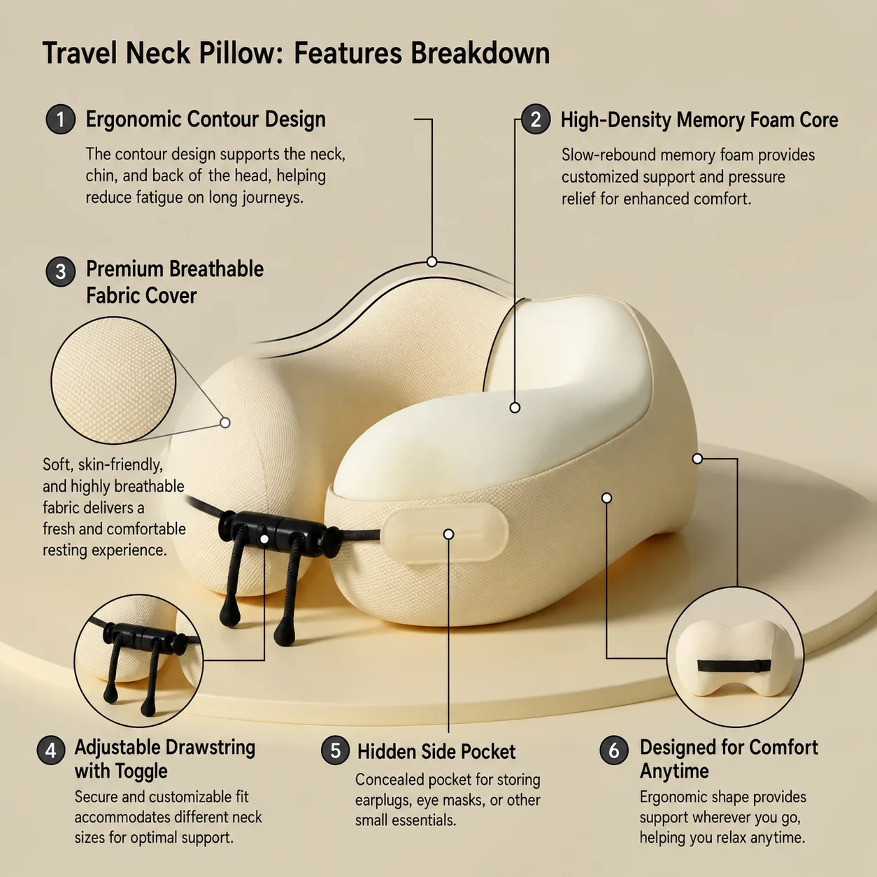 U字型快適飛行機旅行枕、スナップボタン付きクッション旅行枕、 - Neck Pillow Memory Foam のレビューと価格