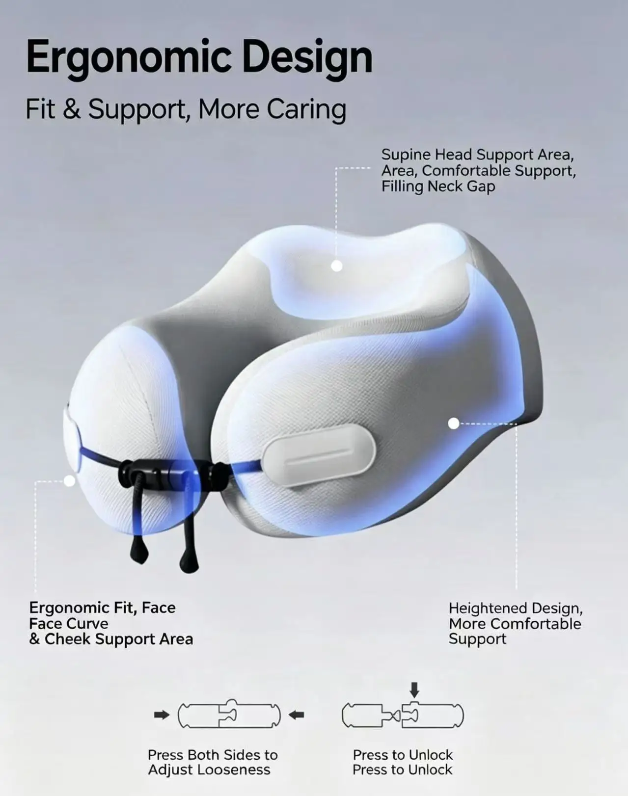 U字型快適飛行機旅行枕、スナップボタン付きクッション旅行枕、 - Neck Pillow Memory Foam のレビューと価格