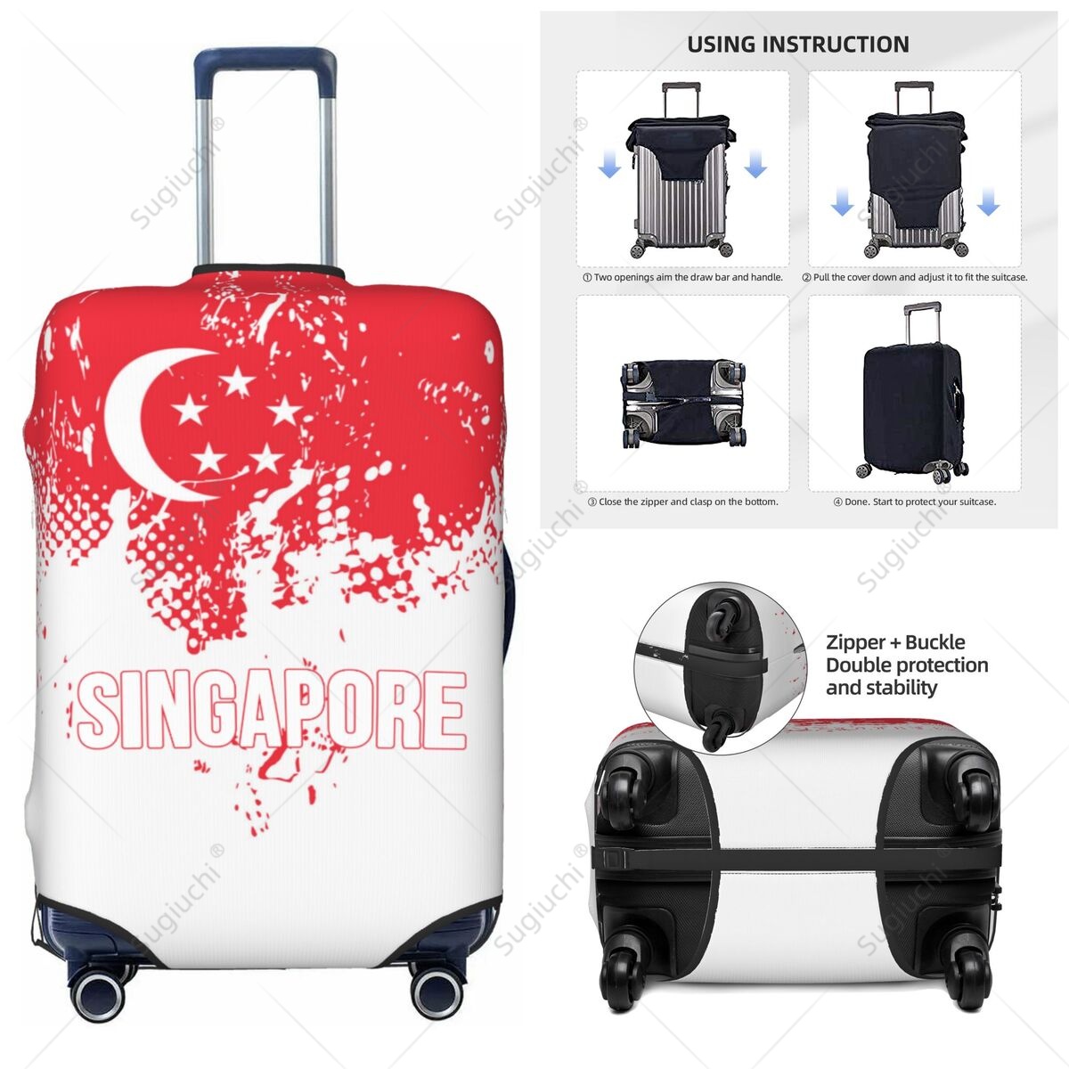 シンガポール国旗荷物カバースーツケース弾性ダストケース旅行ア - Travel Accessories Singapore のレビューと価格