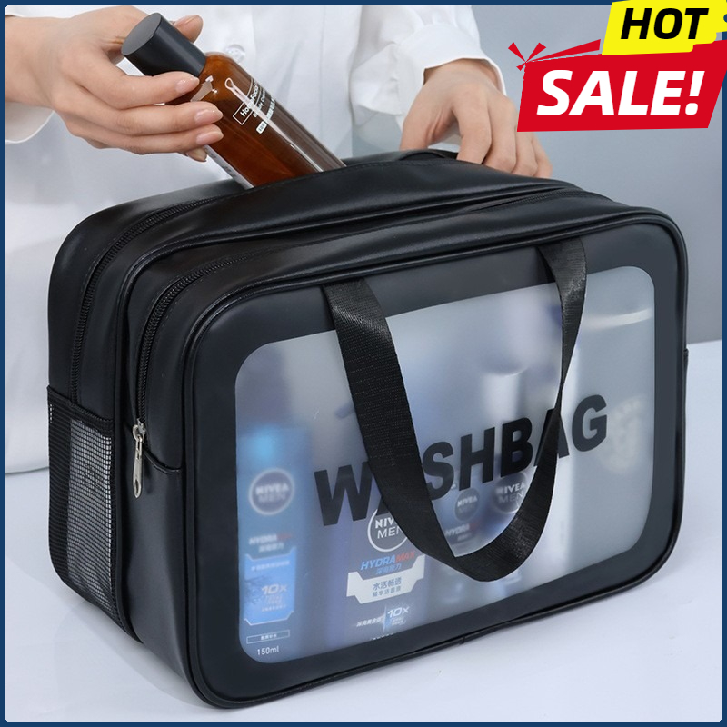 乾湿分離ダブル透明 PU 化粧バッグポータブル洗濯バッグ化粧 - Toiletry Bag Tsa のレビューと価格
